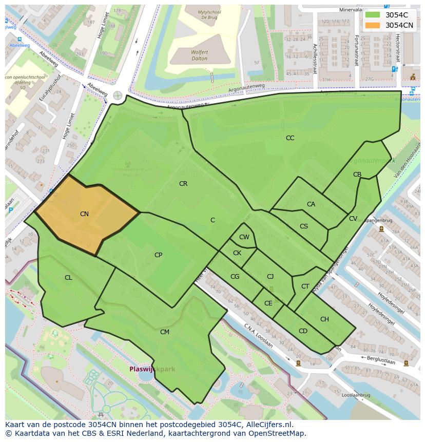 Afbeelding van het postcodegebied 3054 CN op de kaart.