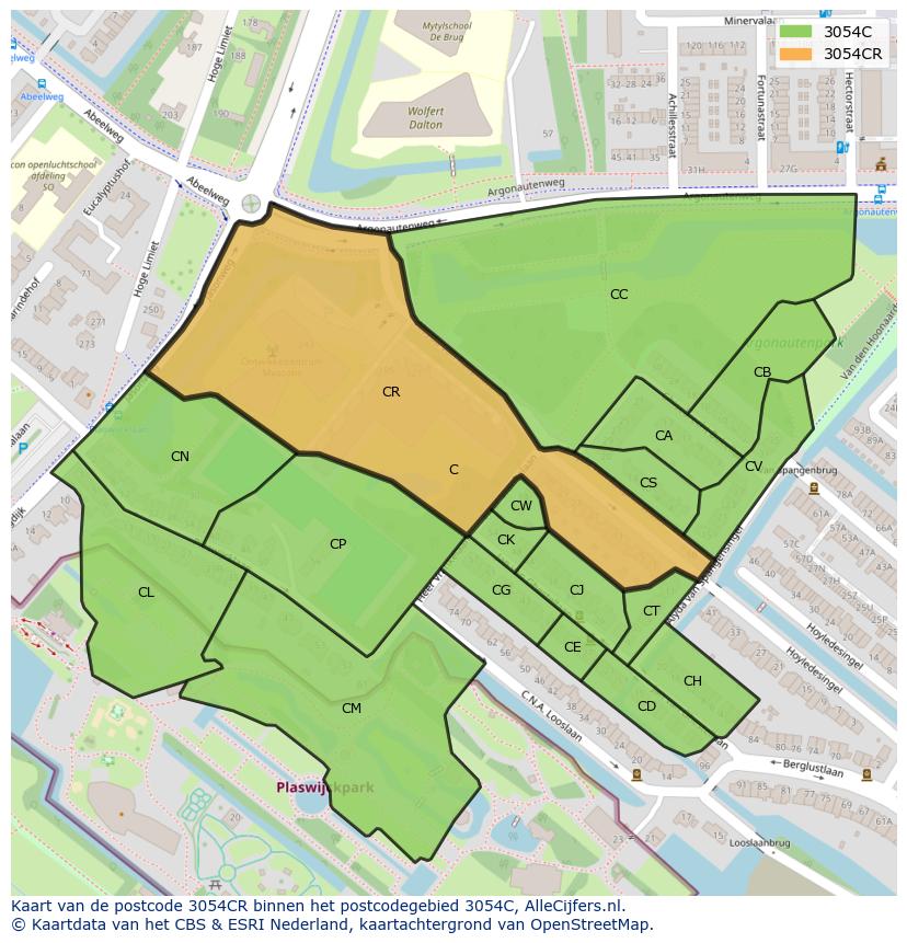 Afbeelding van het postcodegebied 3054 CR op de kaart.