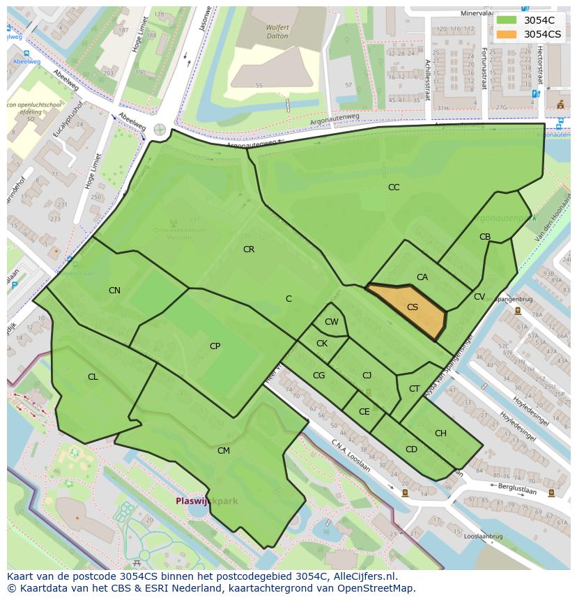 Afbeelding van het postcodegebied 3054 CS op de kaart.