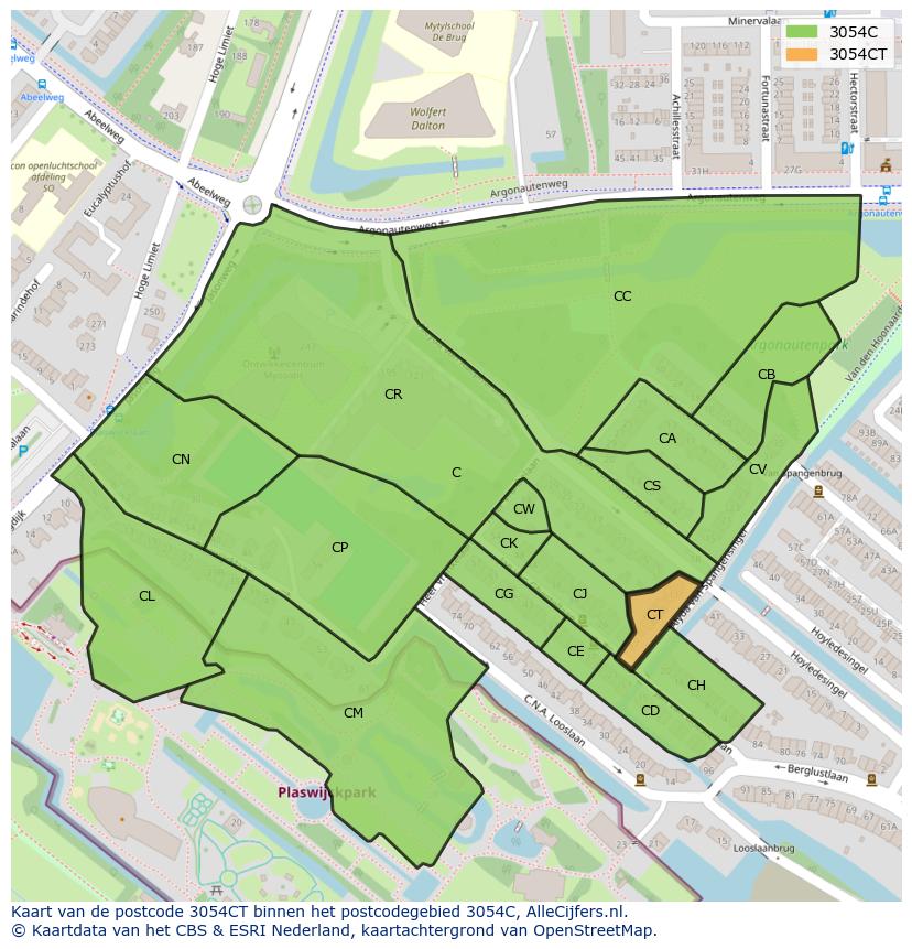 Afbeelding van het postcodegebied 3054 CT op de kaart.