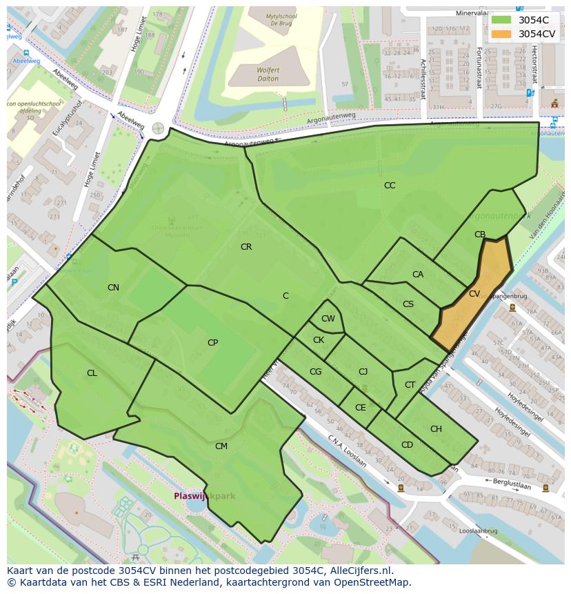 Afbeelding van het postcodegebied 3054 CV op de kaart.
