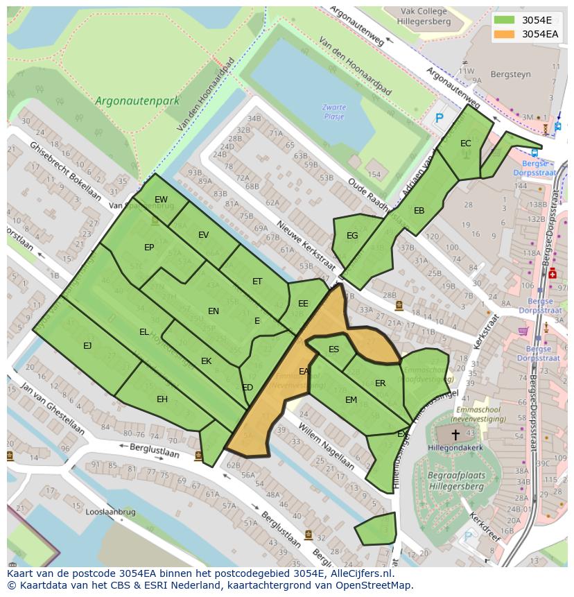Afbeelding van het postcodegebied 3054 EA op de kaart.