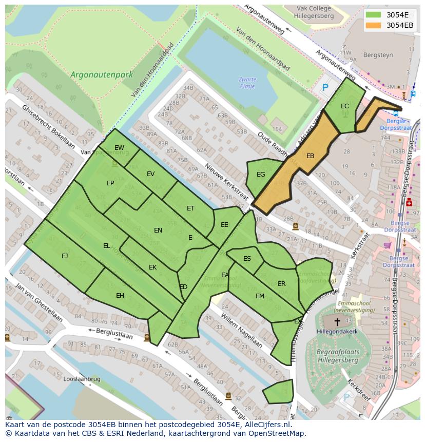 Afbeelding van het postcodegebied 3054 EB op de kaart.