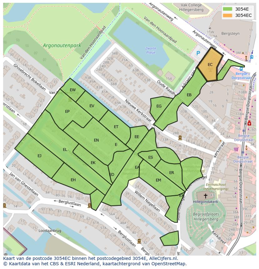 Afbeelding van het postcodegebied 3054 EC op de kaart.