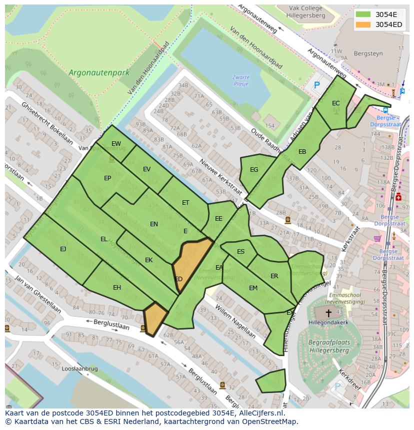 Afbeelding van het postcodegebied 3054 ED op de kaart.