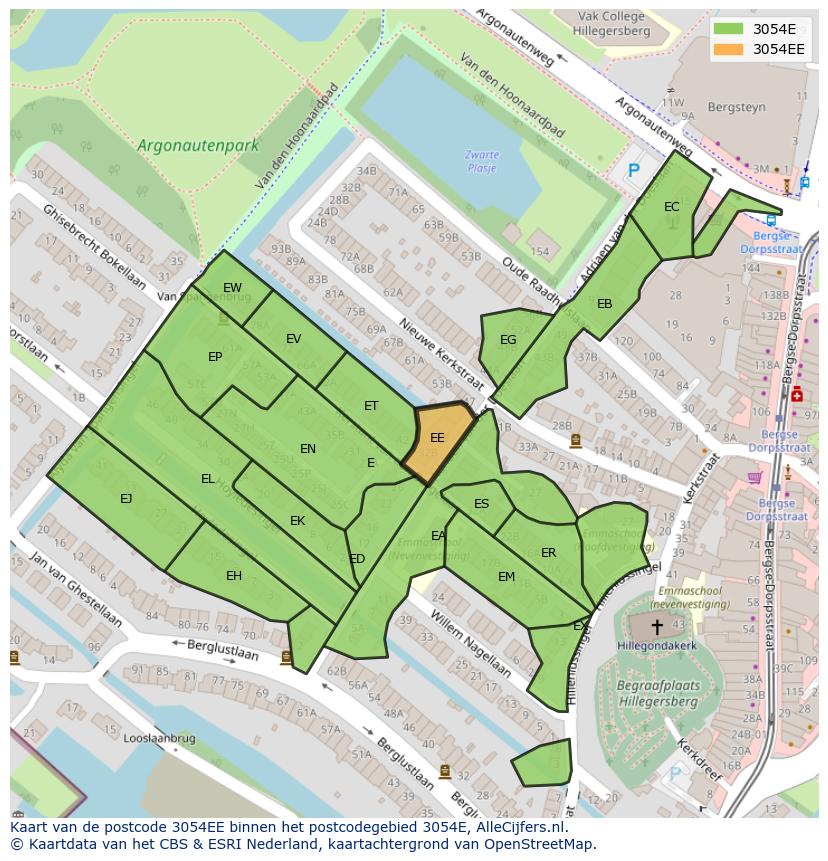 Afbeelding van het postcodegebied 3054 EE op de kaart.