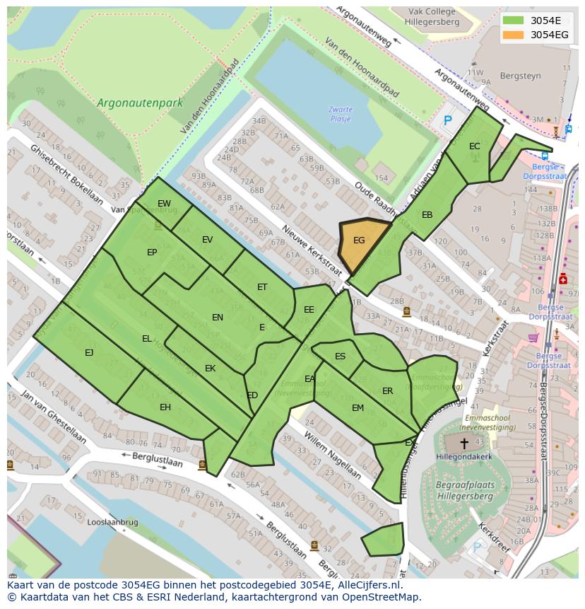 Afbeelding van het postcodegebied 3054 EG op de kaart.