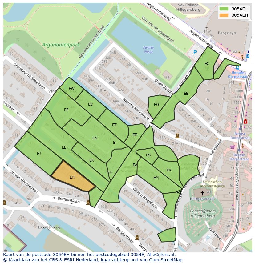 Afbeelding van het postcodegebied 3054 EH op de kaart.