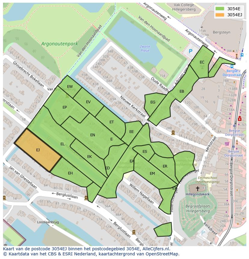 Afbeelding van het postcodegebied 3054 EJ op de kaart.