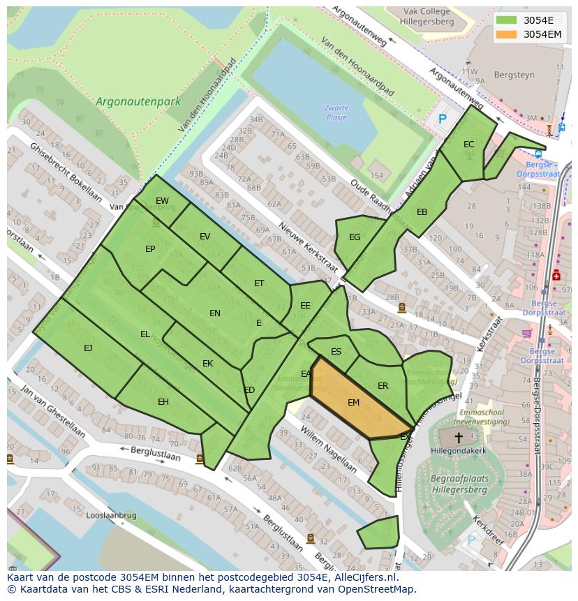 Afbeelding van het postcodegebied 3054 EM op de kaart.