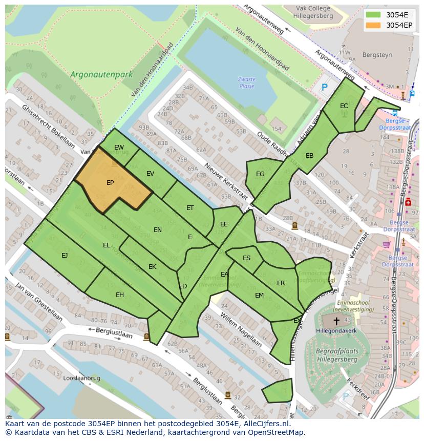 Afbeelding van het postcodegebied 3054 EP op de kaart.