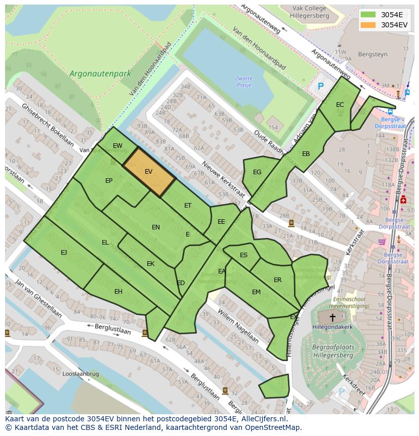 Afbeelding van het postcodegebied 3054 EV op de kaart.