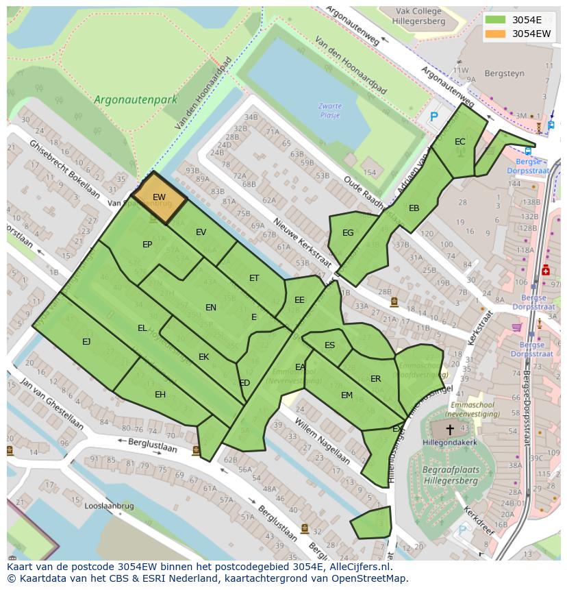 Afbeelding van het postcodegebied 3054 EW op de kaart.