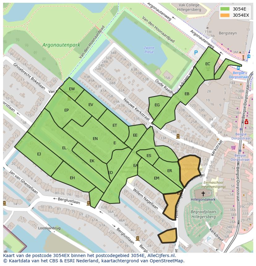 Afbeelding van het postcodegebied 3054 EX op de kaart.