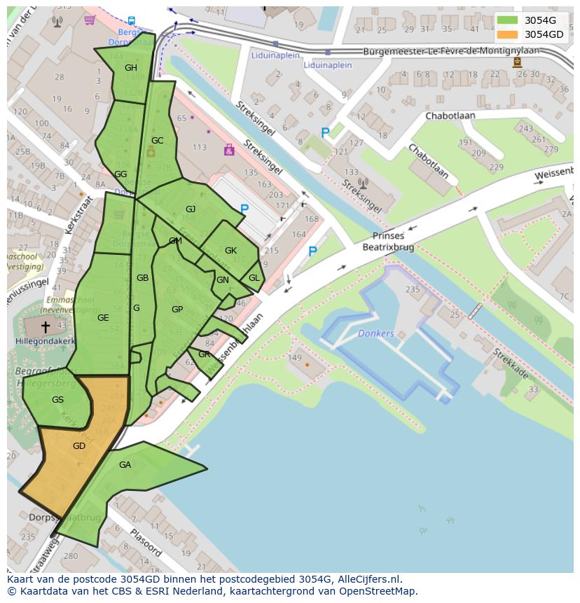 Afbeelding van het postcodegebied 3054 GD op de kaart.