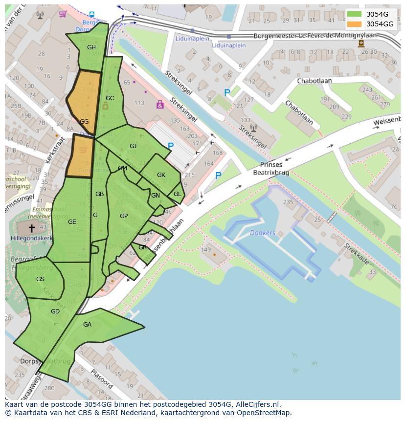 Afbeelding van het postcodegebied 3054 GG op de kaart.