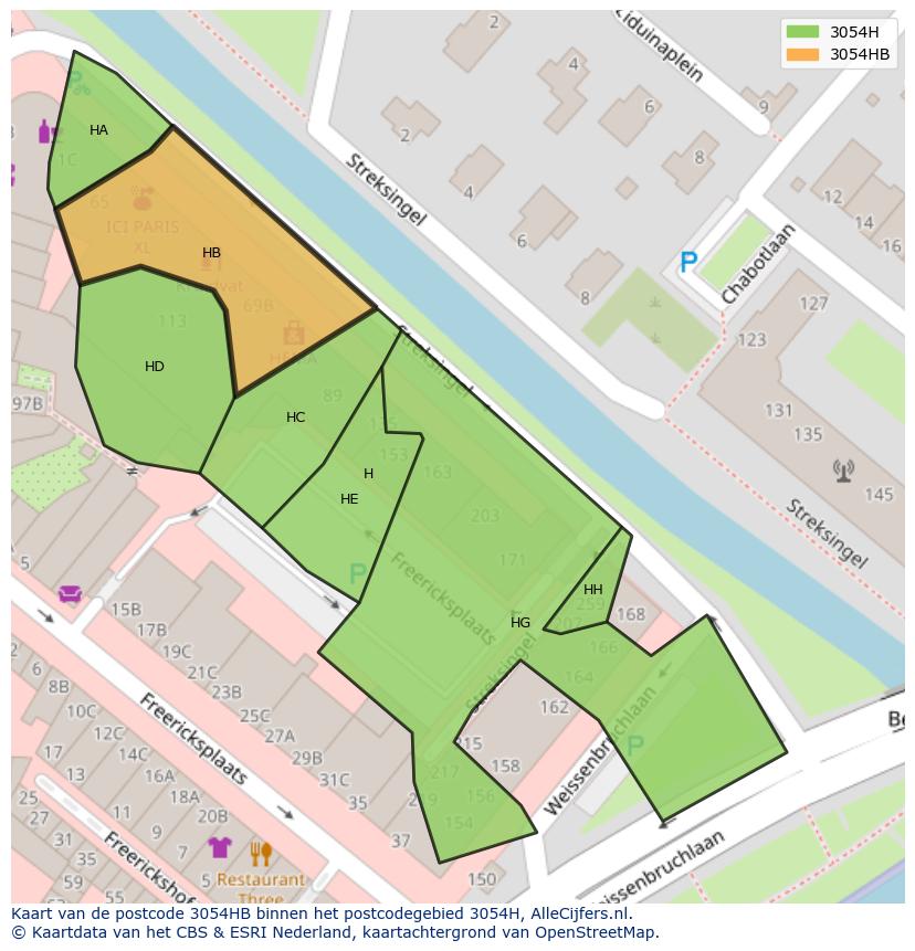 Afbeelding van het postcodegebied 3054 HB op de kaart.