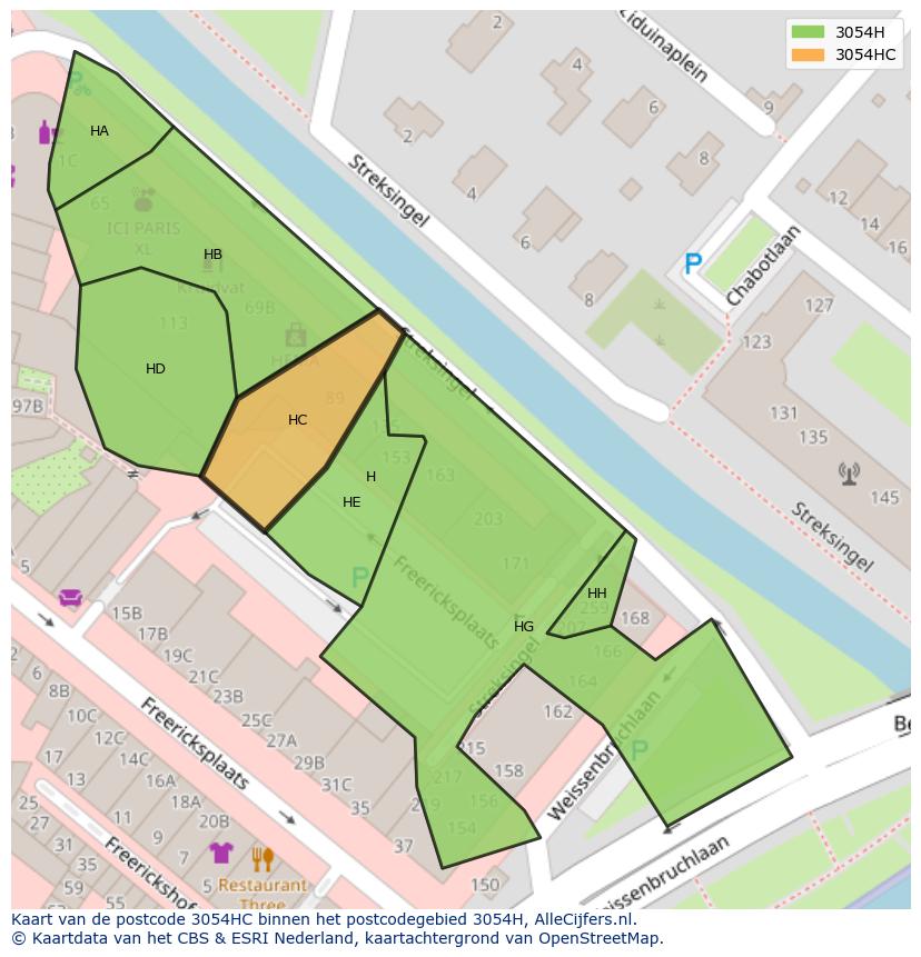 Afbeelding van het postcodegebied 3054 HC op de kaart.