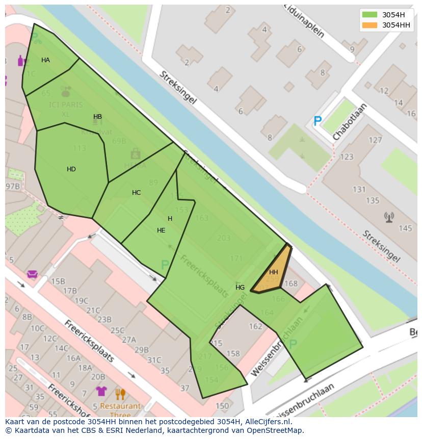Afbeelding van het postcodegebied 3054 HH op de kaart.