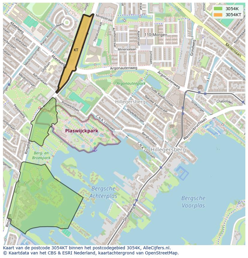 Afbeelding van het postcodegebied 3054 KT op de kaart.