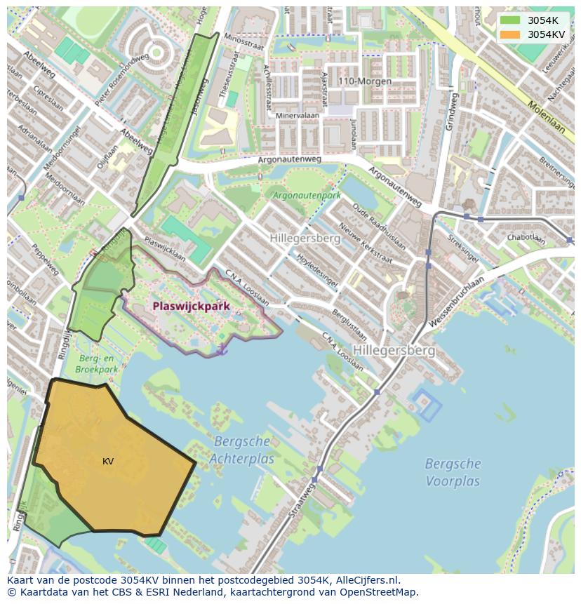 Afbeelding van het postcodegebied 3054 KV op de kaart.