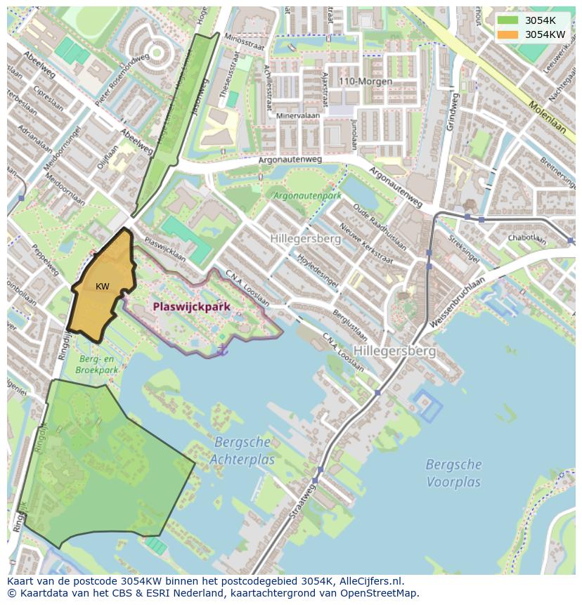 Afbeelding van het postcodegebied 3054 KW op de kaart.