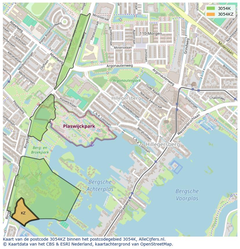 Afbeelding van het postcodegebied 3054 KZ op de kaart.