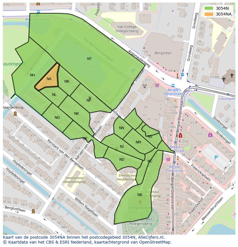Afbeelding van het postcodegebied 3054 NA op de kaart.