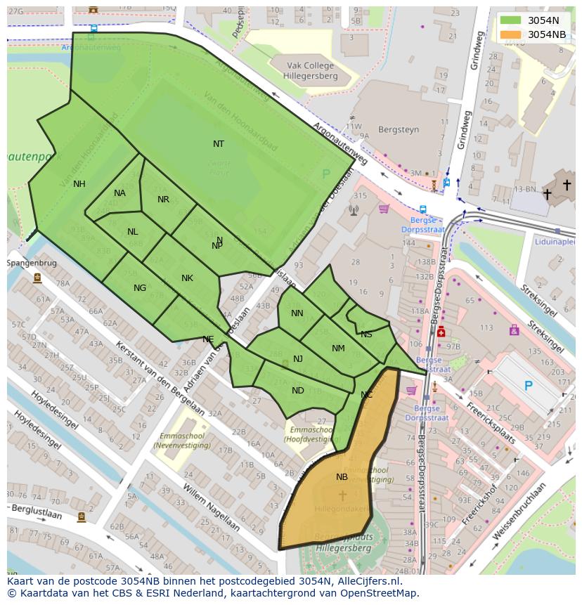 Afbeelding van het postcodegebied 3054 NB op de kaart.