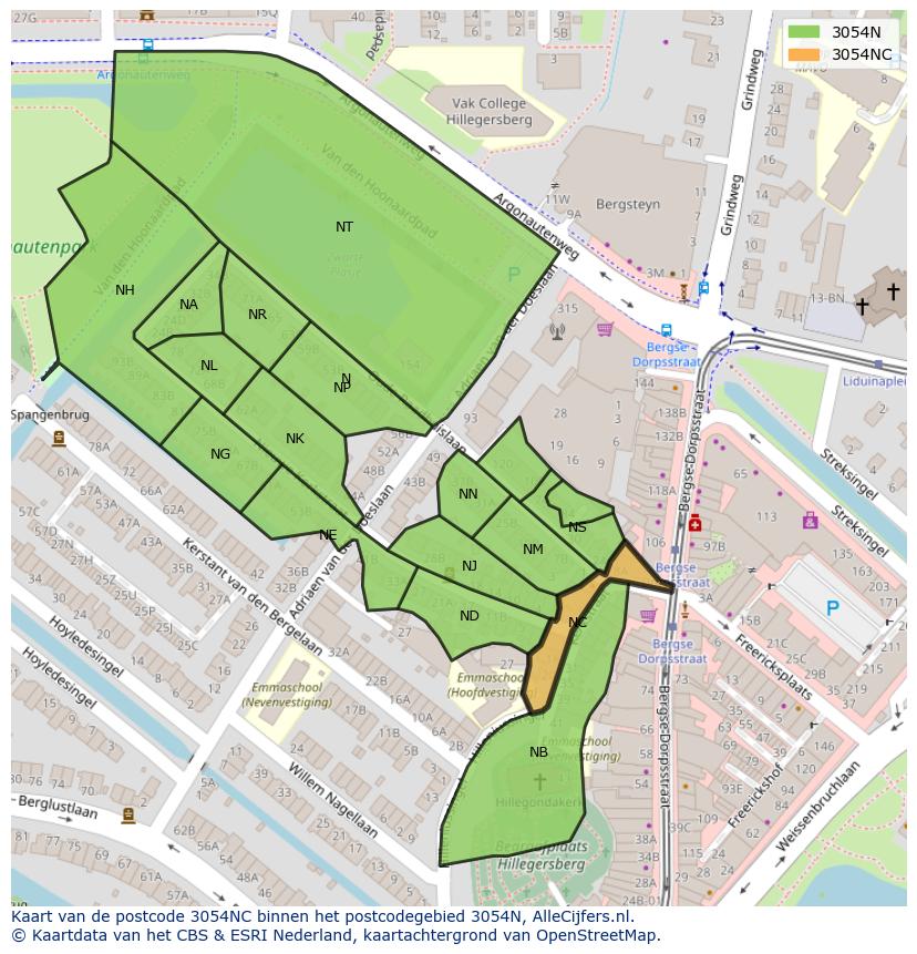 Afbeelding van het postcodegebied 3054 NC op de kaart.