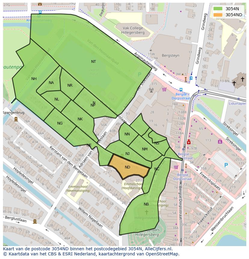 Afbeelding van het postcodegebied 3054 ND op de kaart.