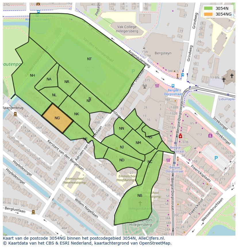 Afbeelding van het postcodegebied 3054 NG op de kaart.