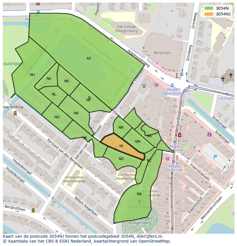 Afbeelding van het postcodegebied 3054 NJ op de kaart.