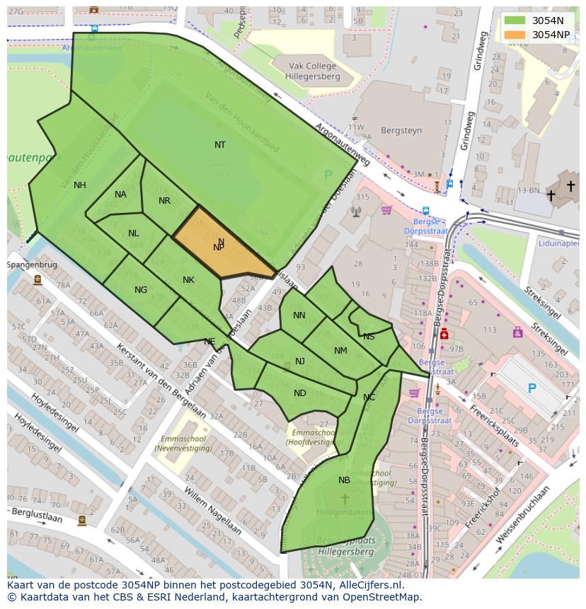 Afbeelding van het postcodegebied 3054 NP op de kaart.