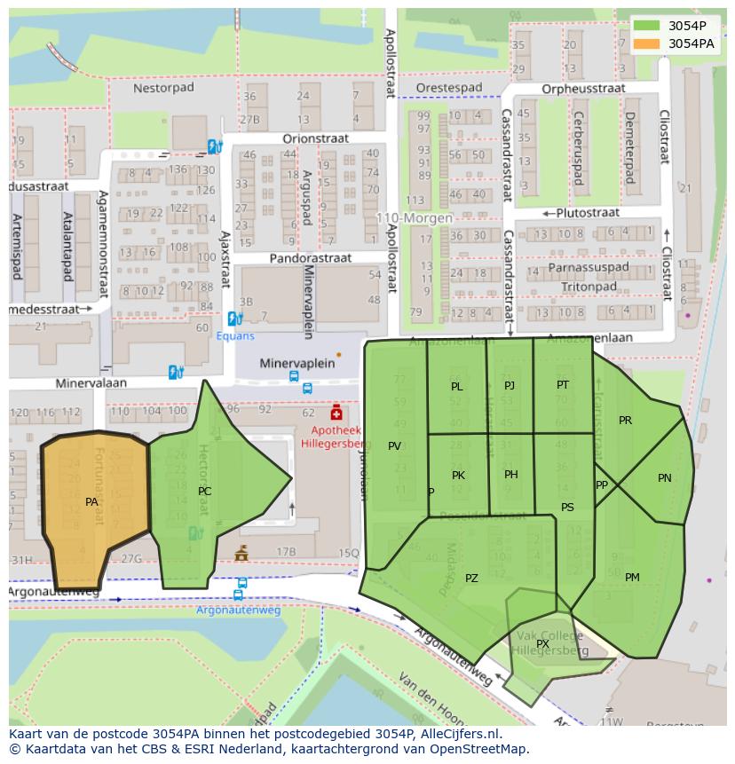 Afbeelding van het postcodegebied 3054 PA op de kaart.