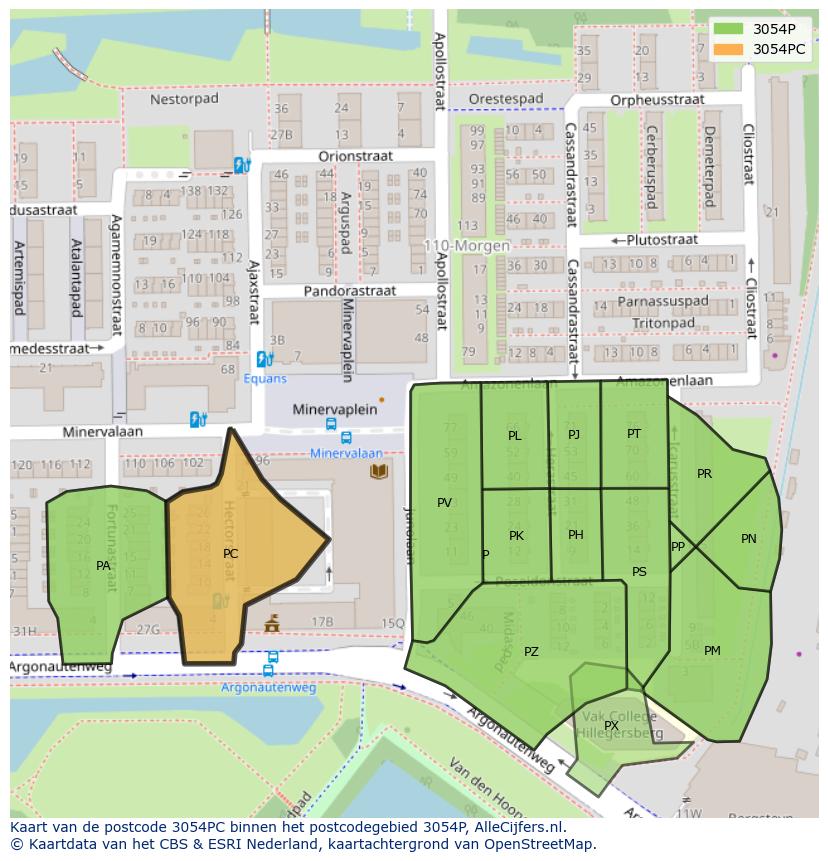 Afbeelding van het postcodegebied 3054 PC op de kaart.