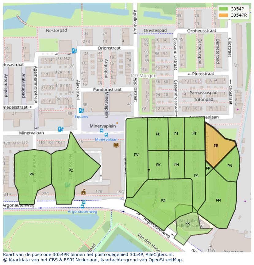 Afbeelding van het postcodegebied 3054 PR op de kaart.