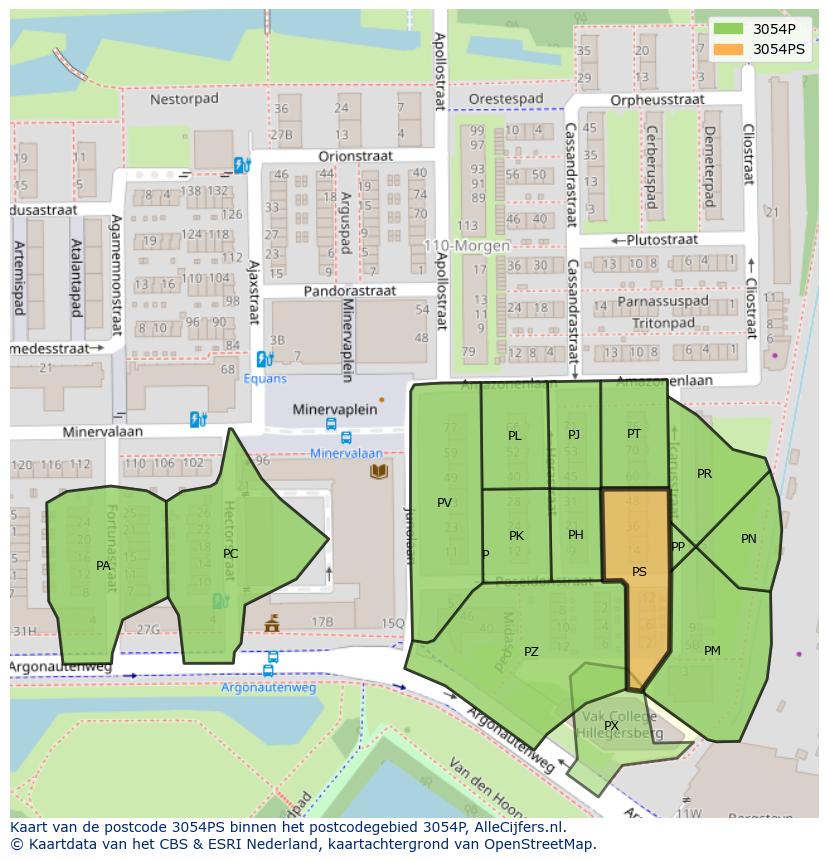 Afbeelding van het postcodegebied 3054 PS op de kaart.