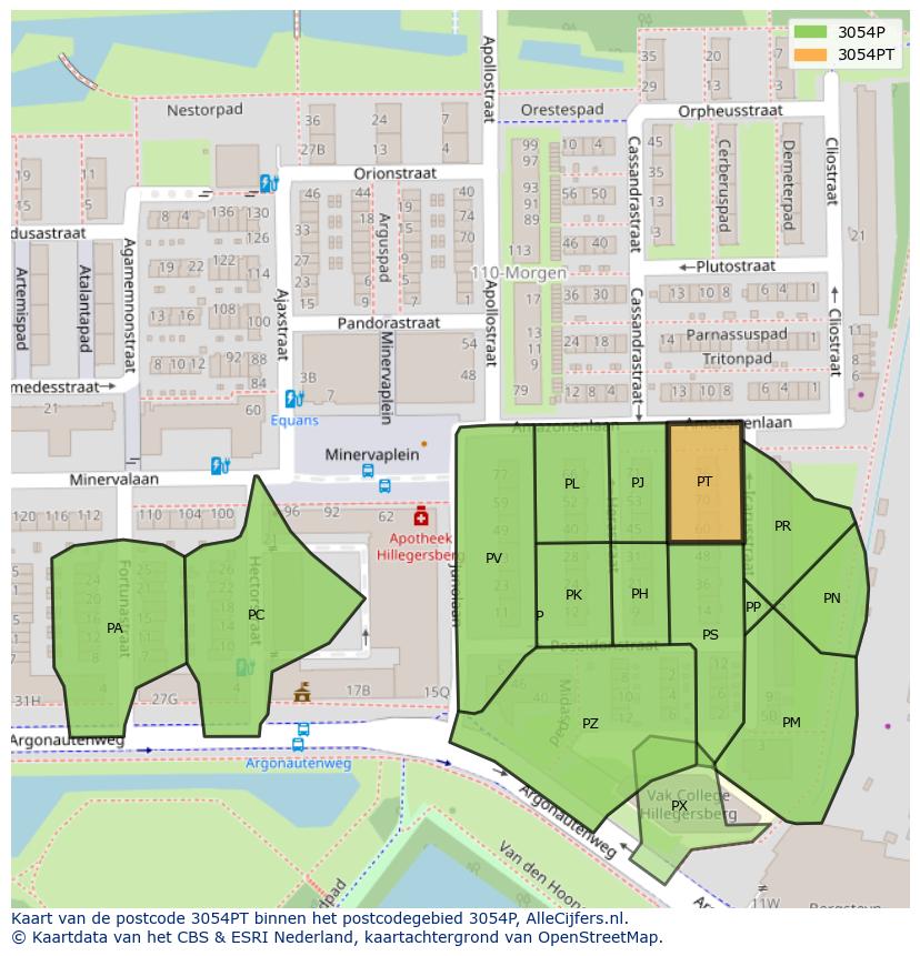 Afbeelding van het postcodegebied 3054 PT op de kaart.