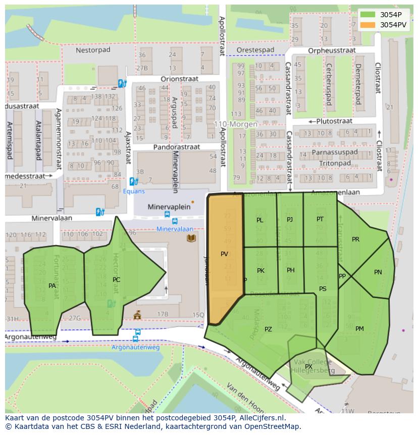 Afbeelding van het postcodegebied 3054 PV op de kaart.