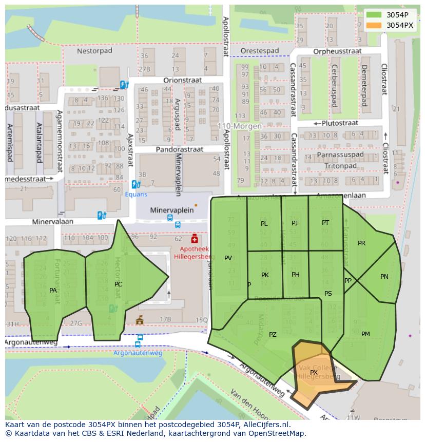 Afbeelding van het postcodegebied 3054 PX op de kaart.