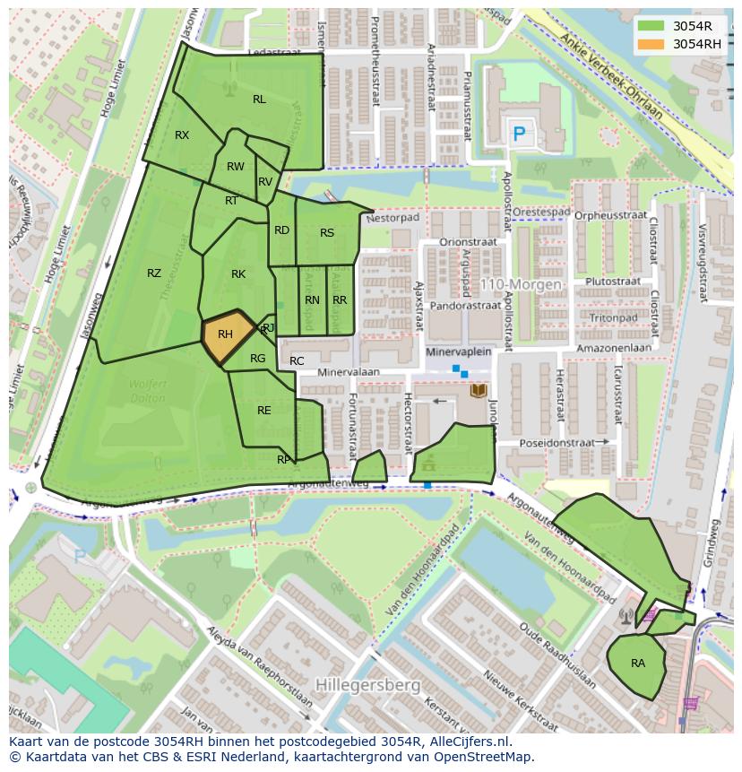 Afbeelding van het postcodegebied 3054 RH op de kaart.