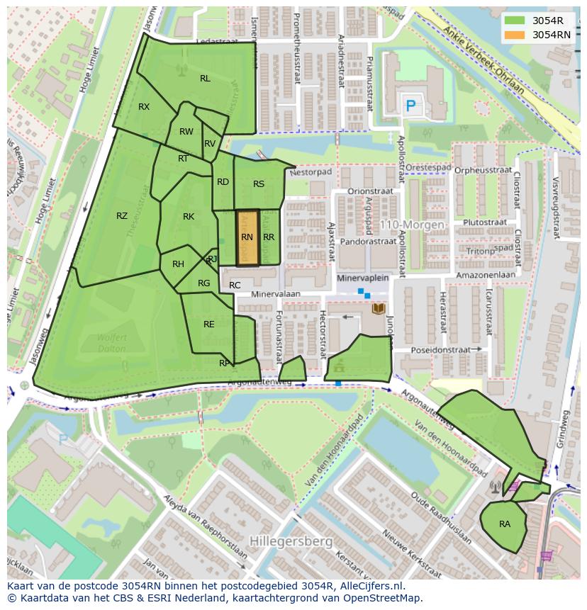 Afbeelding van het postcodegebied 3054 RN op de kaart.