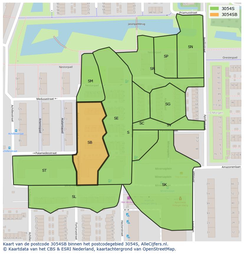Afbeelding van het postcodegebied 3054 SB op de kaart.