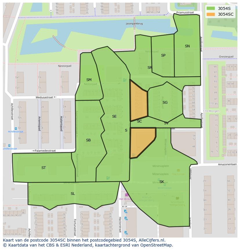 Afbeelding van het postcodegebied 3054 SC op de kaart.