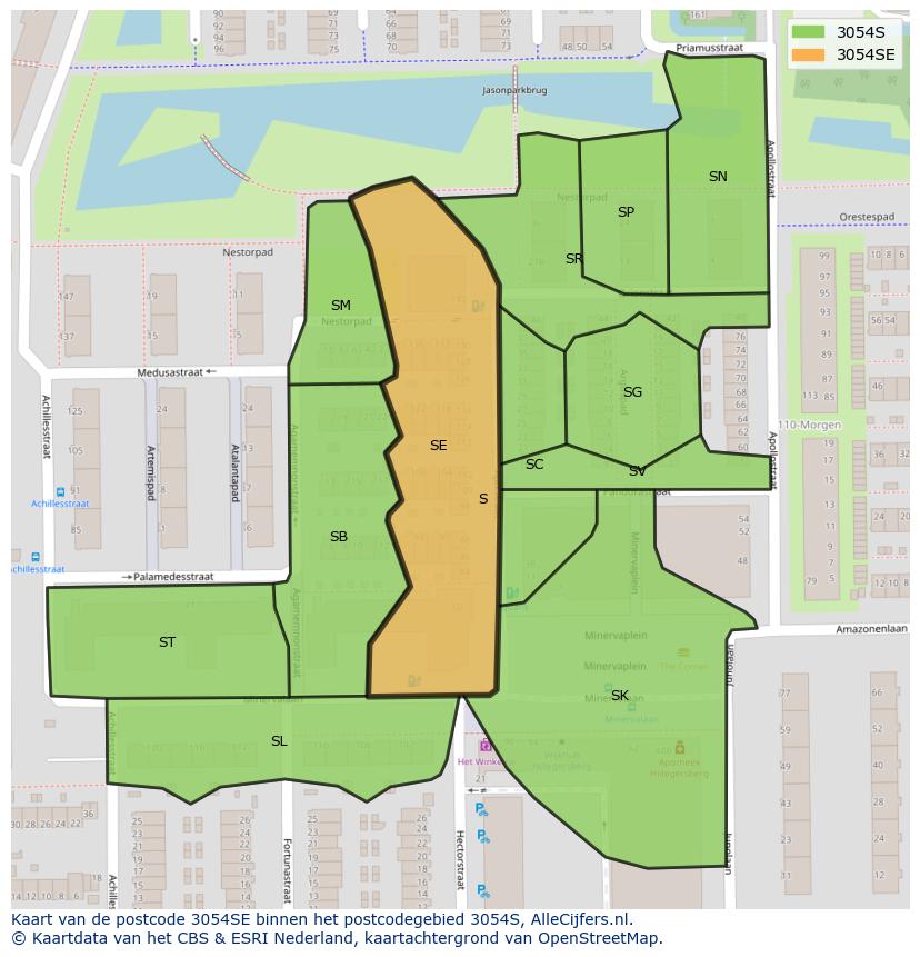 Afbeelding van het postcodegebied 3054 SE op de kaart.