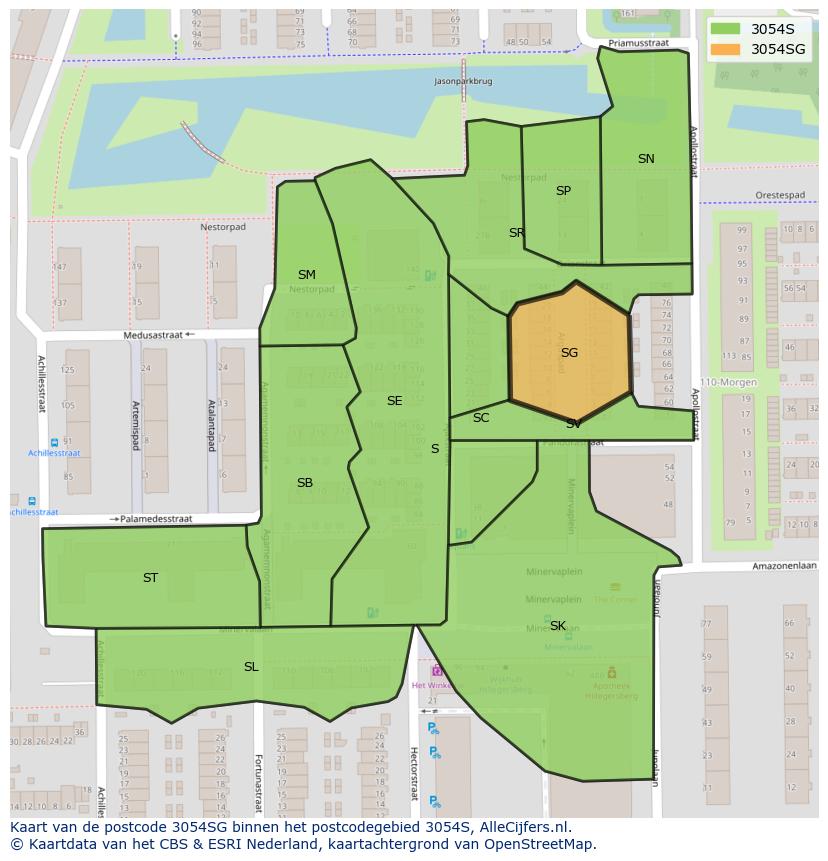 Afbeelding van het postcodegebied 3054 SG op de kaart.