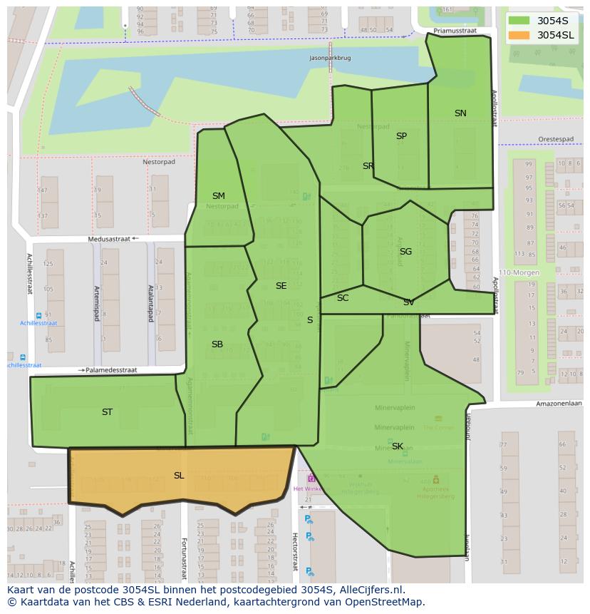 Afbeelding van het postcodegebied 3054 SL op de kaart.