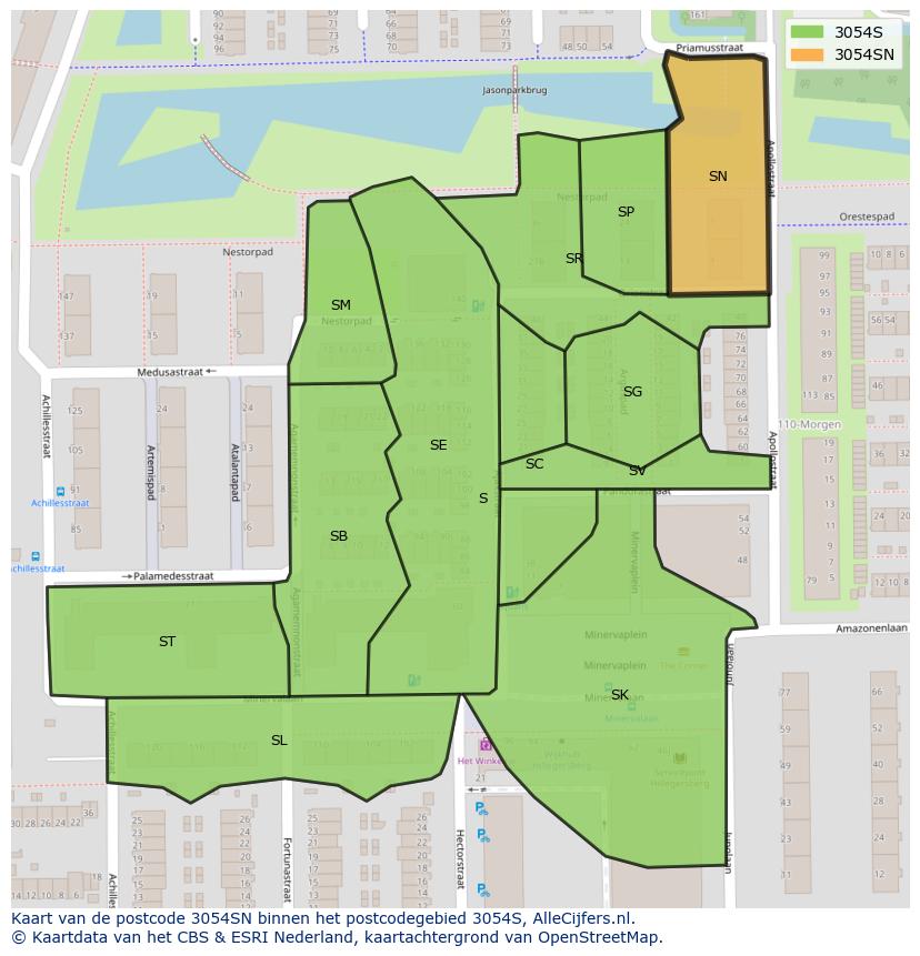 Afbeelding van het postcodegebied 3054 SN op de kaart.