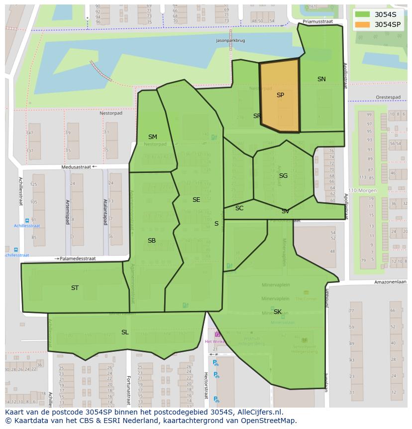 Afbeelding van het postcodegebied 3054 SP op de kaart.
